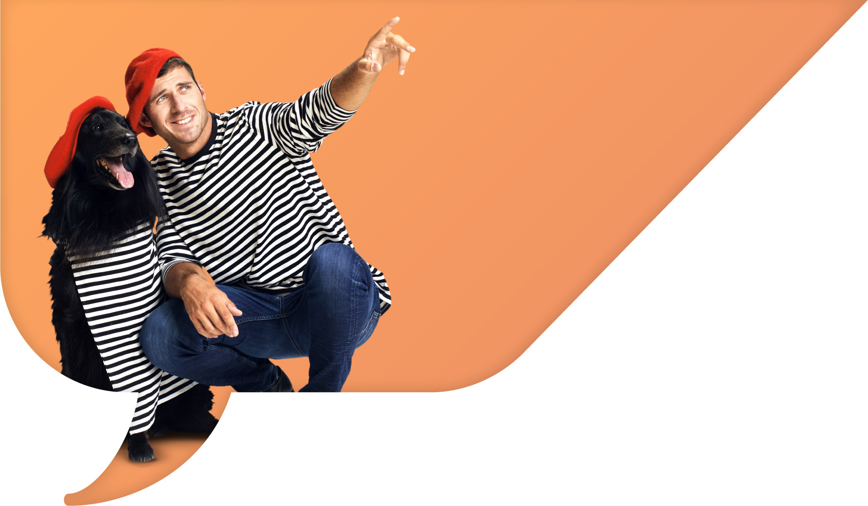 črn kuža z lastnikom, z rdečo kapico, header, wiz kuža