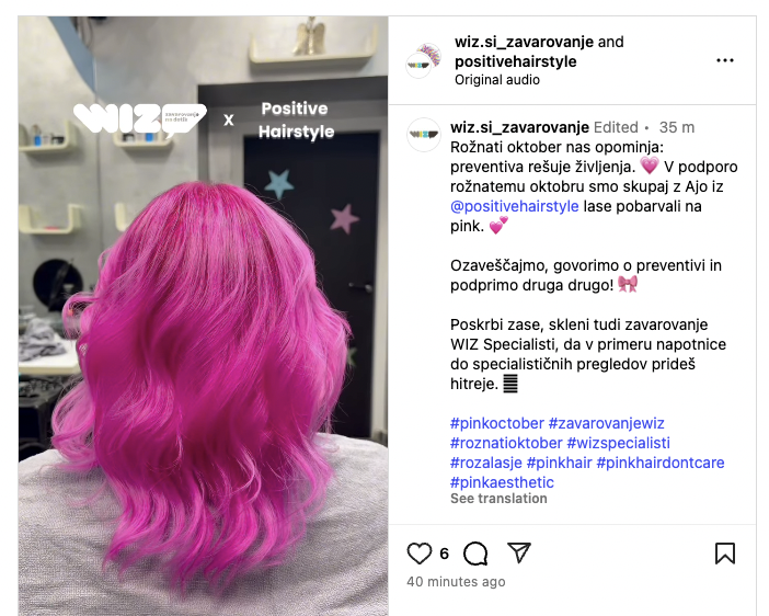 WIZ Instagram objava Rožanati oktober